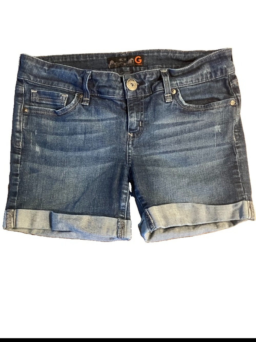 G By Guess Low Rise Jean Shorts Cuffed Women 30 Medium Wash Stretch Cotton Denim